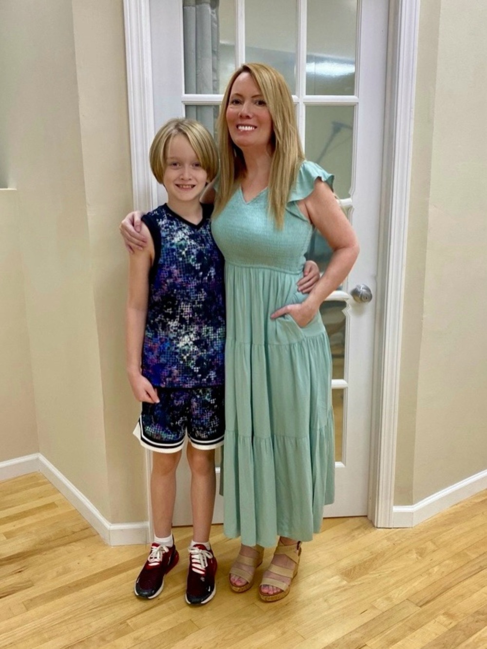 Green Smocked Bodice Tiered Maxi Dress